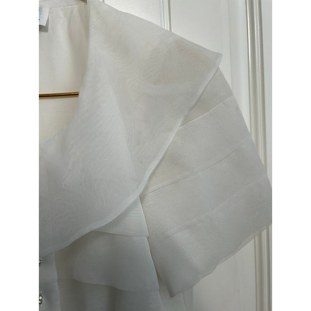 Ann Hobbs Cattiva Organza Tiered Bow Blouse White 80s Union Made USA Women XS - Picture 11 of 13